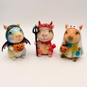Halloween Capybara Figurine Set of 3 Bat Devil Ghost Costumes Hamster Decor